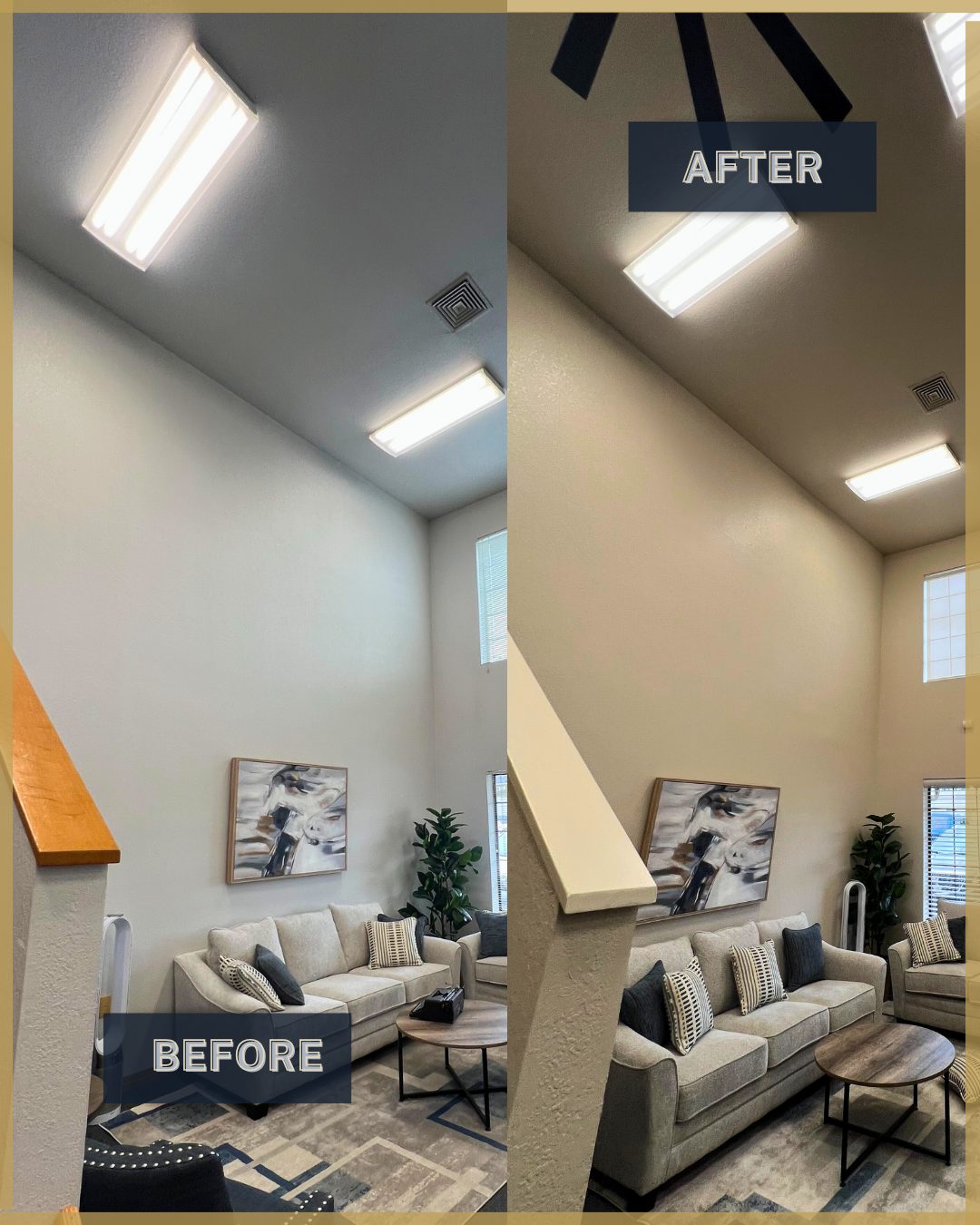 Interior wall painting — living room color transformation — Stoneridge Projects Salem Oregon